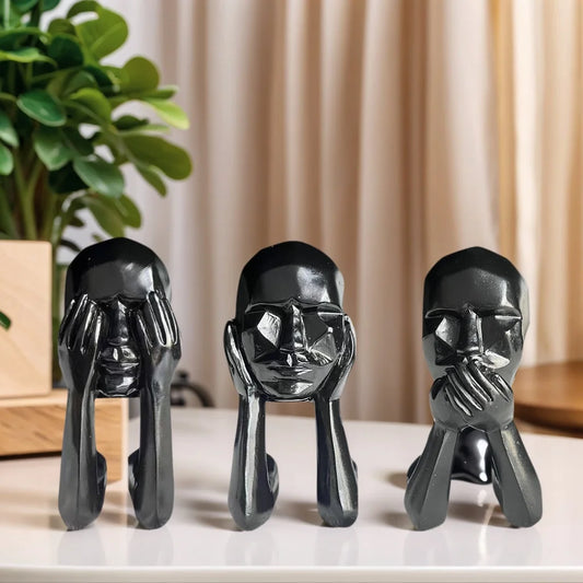 1 Set of Abstract Face Art Statue Ornaments, Modern Black Tone Creative Design, Desktop Bookshelf Soft Furnishing Display, Home Personalized Decoration Goodies