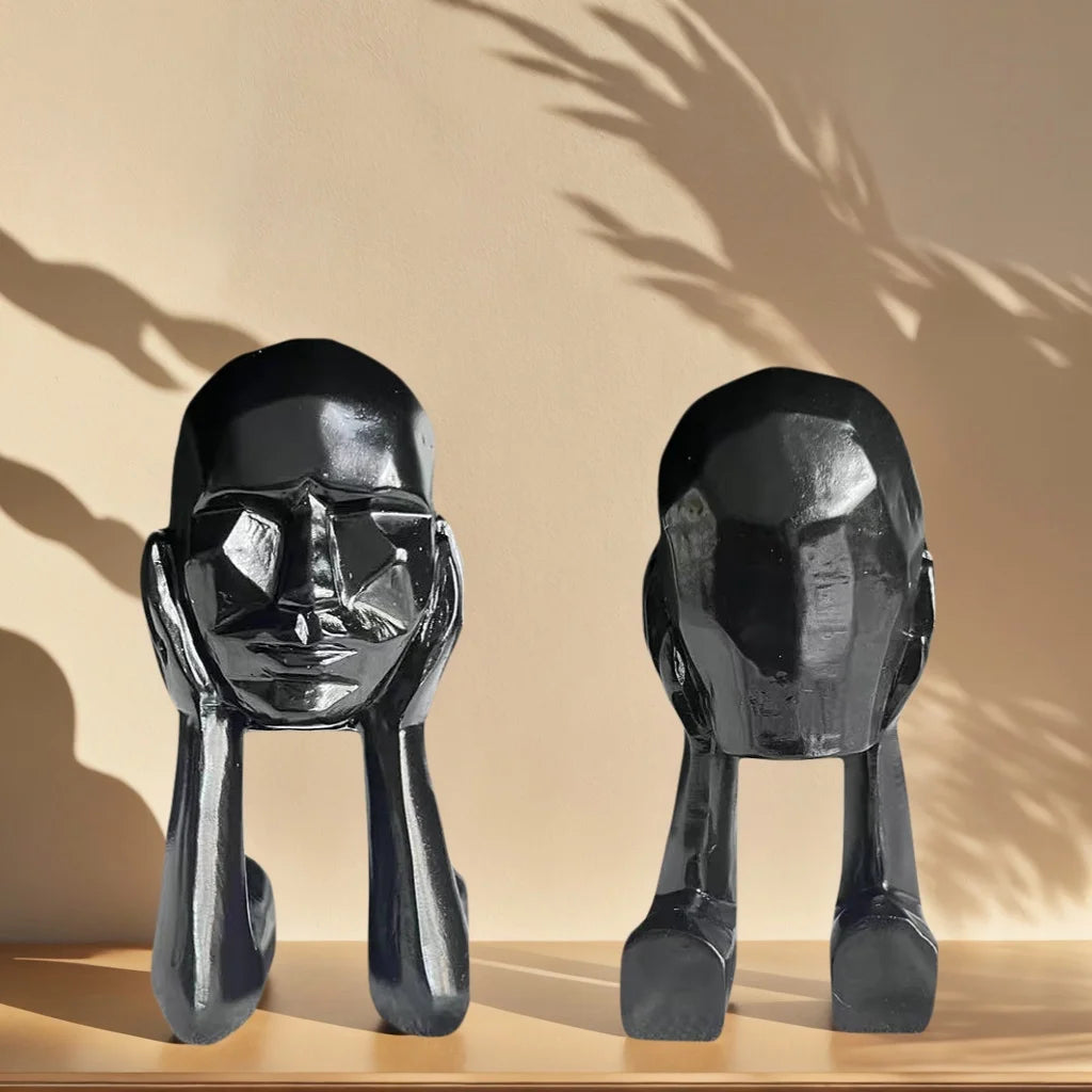 1 Set of Abstract Face Art Statue Ornaments, Modern Black Tone Creative Design, Desktop Bookshelf Soft Furnishing Display, Home Personalized Decoration Goodies