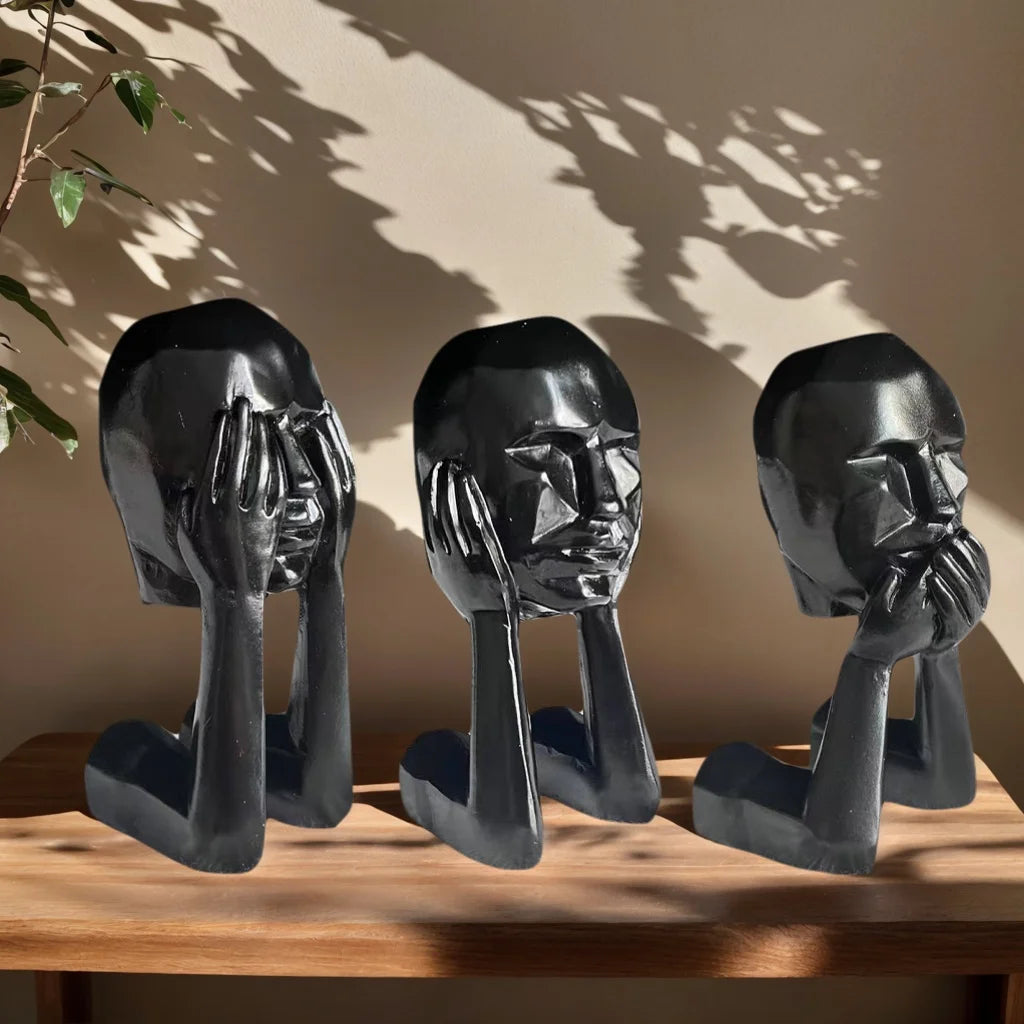 1 Set of Abstract Face Art Statue Ornaments, Modern Black Tone Creative Design, Desktop Bookshelf Soft Furnishing Display, Home Personalized Decoration Goodies