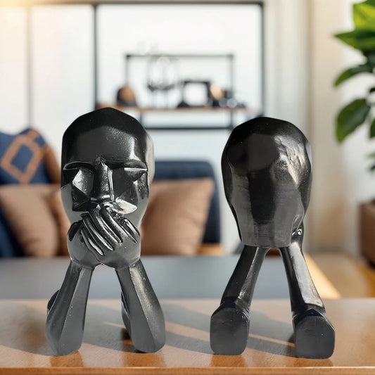 1 Set of Abstract Face Art Statue Ornaments, Modern Black Tone Creative Design, Desktop Bookshelf Soft Furnishing Display, Home Personalized Decoration Goodies