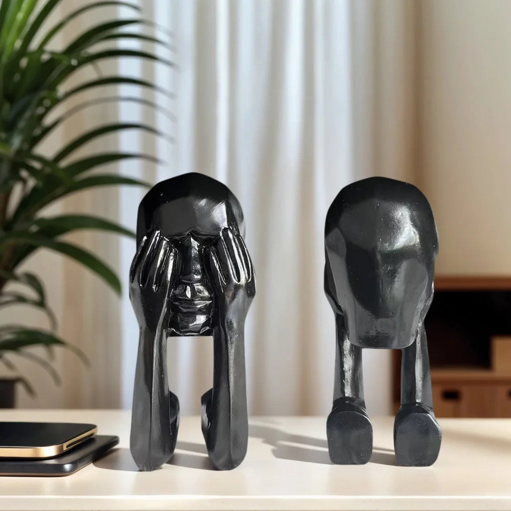 1 Set of Abstract Face Art Statue Ornaments, Modern Black Tone Creative Design, Desktop Bookshelf Soft Furnishing Display, Home Personalized Decoration Goodies