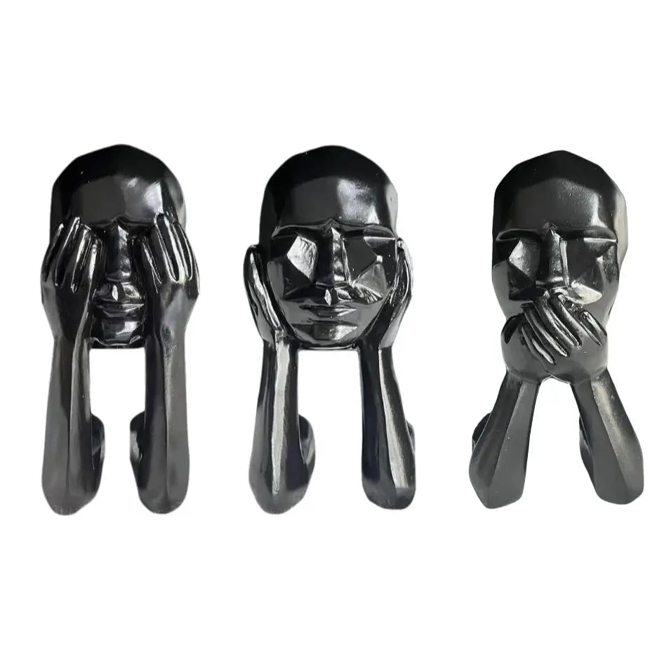 1 Set of Abstract Face Art Statue Ornaments, Modern Black Tone Creative Design, Desktop Bookshelf Soft Furnishing Display, Home Personalized Decoration Goodies