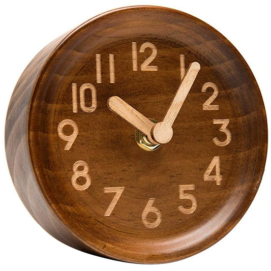 ABYN-Wooden Desk & Table Analog Clock Made Of Genuine Pine(Dark)-Battery Operated With Precise Silent  Mechanism